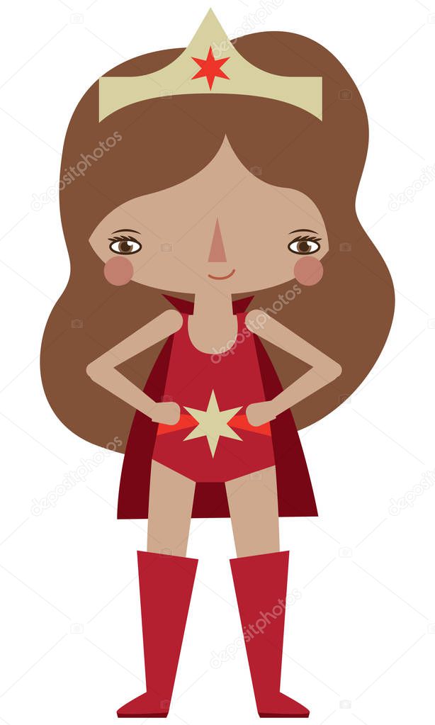 Vector red caped superheroine graphic editable illustration. Use for scrapbooking, crafting, quilting