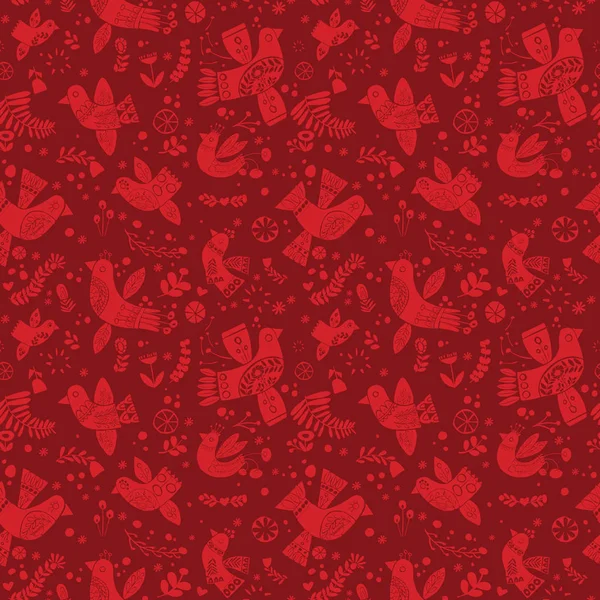 Vector Rojo Navidad Aves Patrón Sin Costuras Sobre Fondo Rojo — Archivo Imágenes Vectoriales