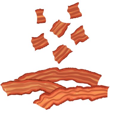 Vector painterly set of bacon, cooked and bits. Editable, scalable illustration isolated on a white background. Use it for recipes, restaurant menus and as food elements. clipart