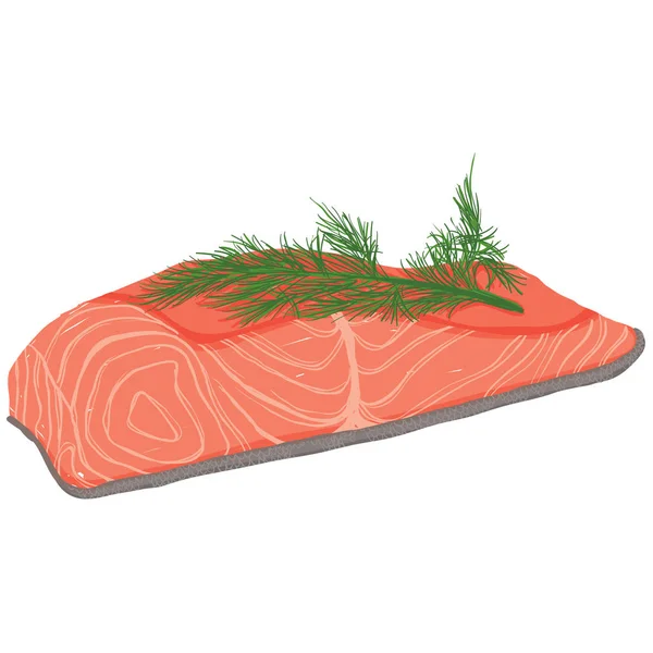 Vector Schilderkunstige Set Van Rauwe Zalm Visfilet Bewerkbare Schaalbare Illustratie — Stockvector