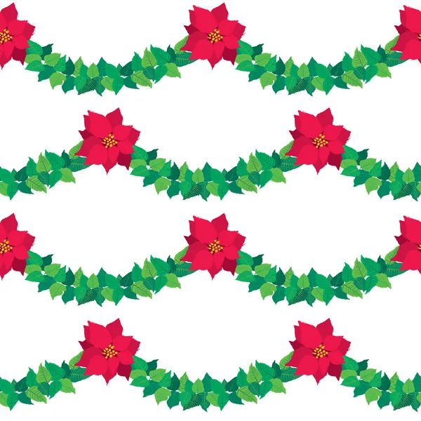 Vector Navidad frontera rojo flores Poinsettia . — Vector de stock