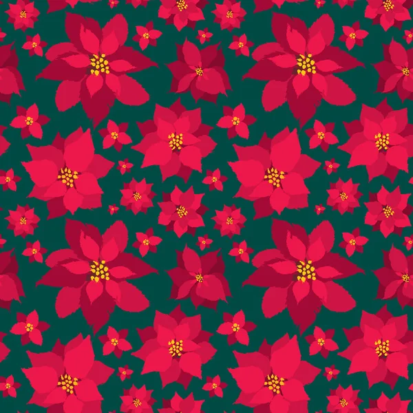 Modèle sans couture de Noël vectoriel rouge Poinsettias — Image vectorielle