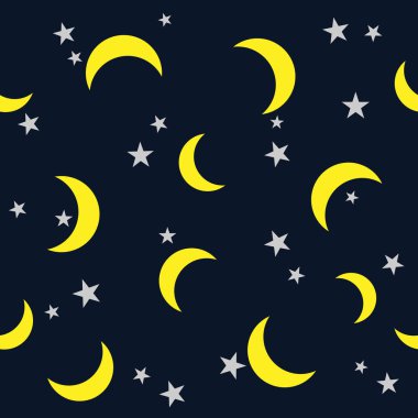 Karanlık gece gökyüzünde ayı olan yıldız arkaplan vektör dizaynı kusursuz desen