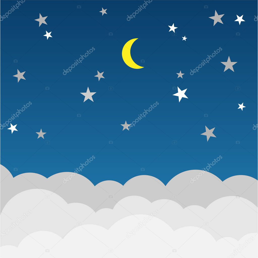 Cloud with moon and star on night abstract background.landscape design 