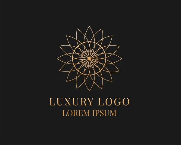 Kwiat Luksus Logo Wektor Wzór Czarnym Tle — Wektor stockowy
