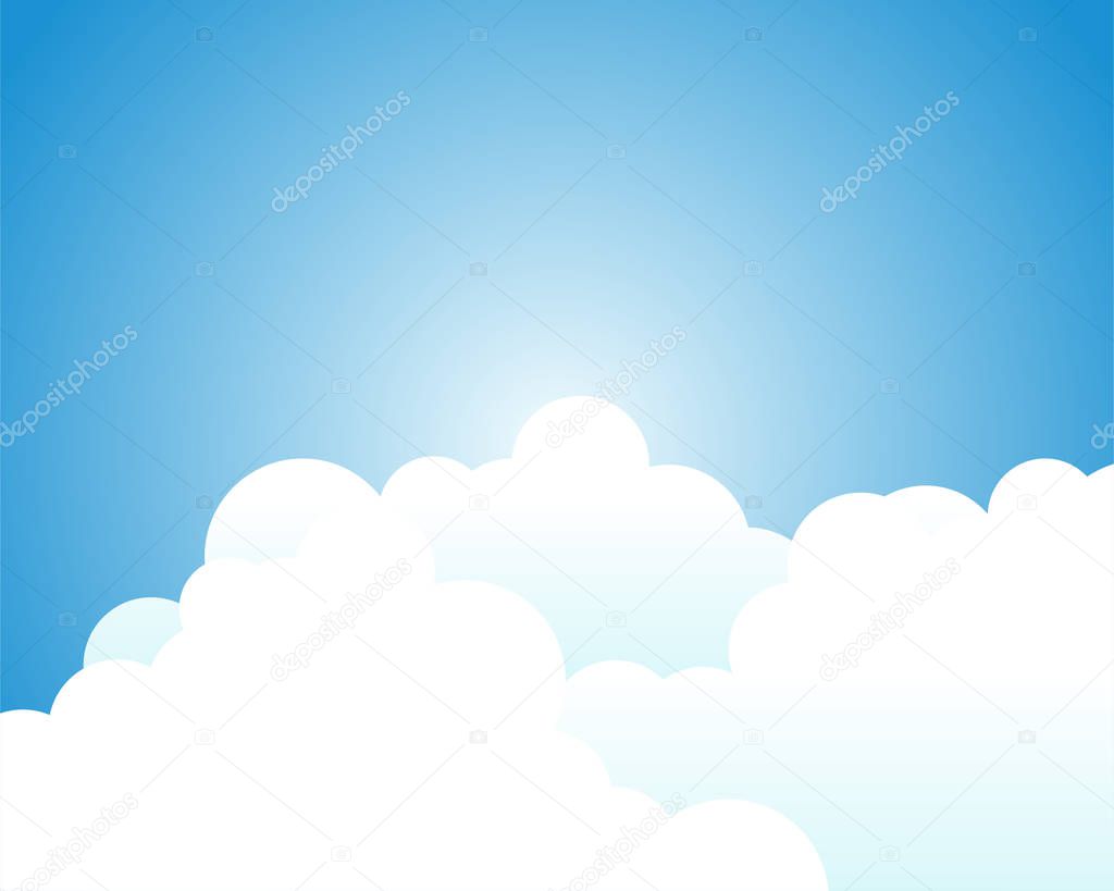 White clouds with blue sky and gradient background with space on beside for text.