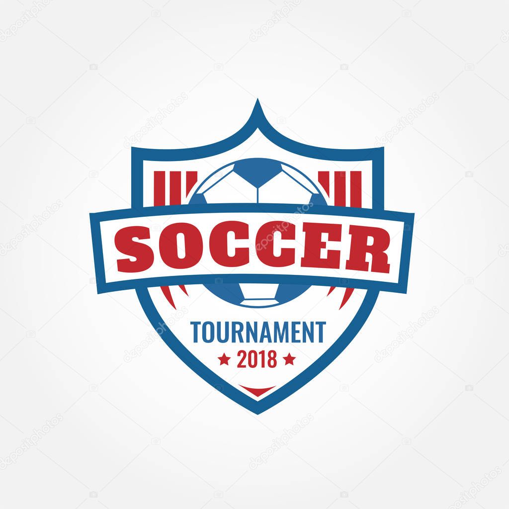 Soccer tournament logo vector design on white gradient background