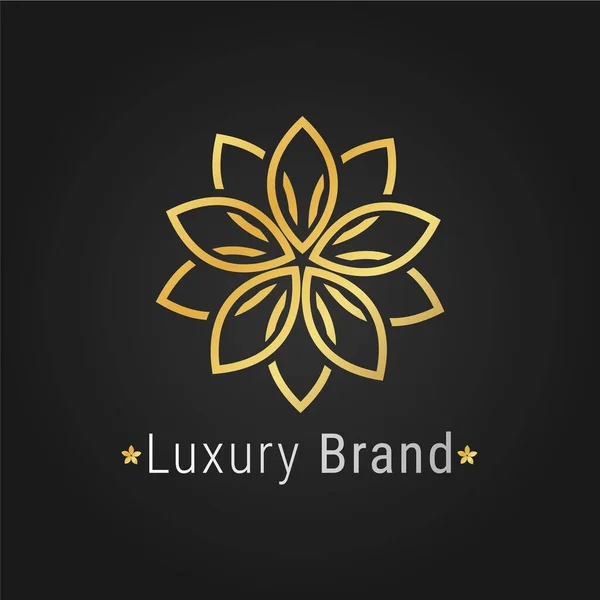 Flower Logo Luxe Gouden Elegante Branding Zwarte Achtergrond Voor Restaurant — Stockvector