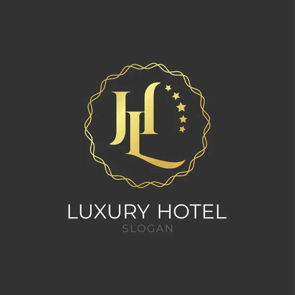 Logo Lusso Dorato Elegante Hotel Branding Isolato Sfondo Nero Imprese — Vettoriale Stock