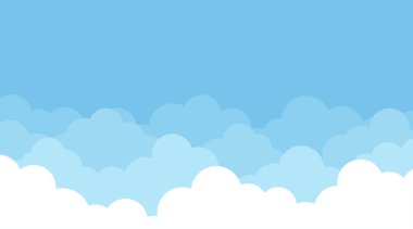Üst mavi gökyüzü çizgi film konsepti arkaplan vektörü düz biçimdeki bulutlar istiflenmiş katmanlar