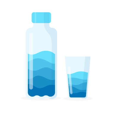 Su şişeleri temiz ve güvenli cam simge düz biçim vektörü beyaz arkaplanda izole