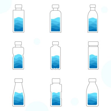 Su şişeleri plastik temiz ve güvenli simge düz biçim vektörü beyaz arkaplanda izole