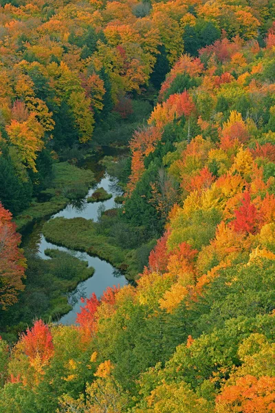 Aerial Perspective Autumn Forest Carp River Lake Clouds Porcupine Mountains — Stock Photo, Image