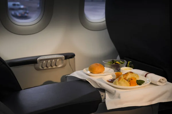 Tasty Meal Served Board Airplane — Stock Photo, Image