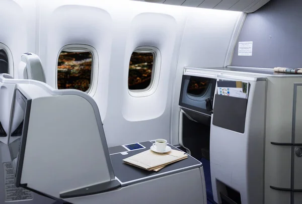 Aereo Passeggeri Vuoto Con Posti Business Class Cabina — Foto Stock