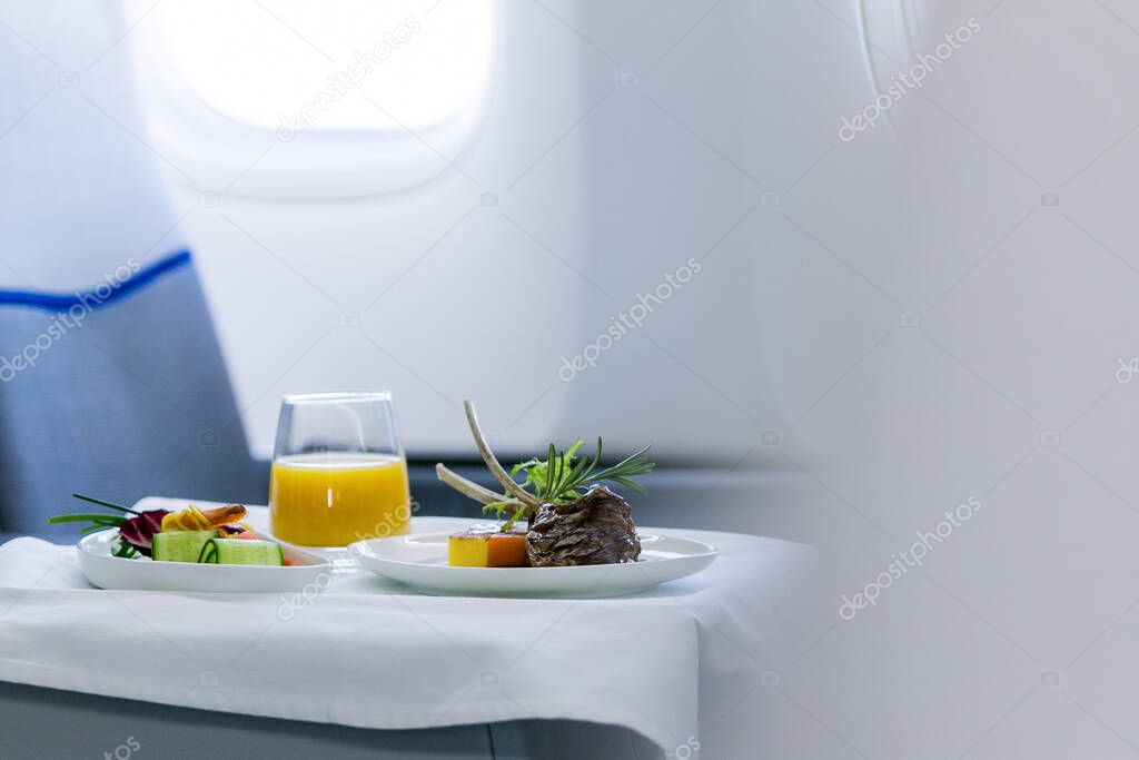 Tray of food on the plane