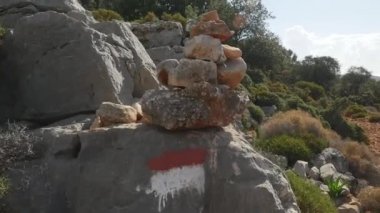 yürüyüşçüler için bir yol üzerinde boyalı Etiketler