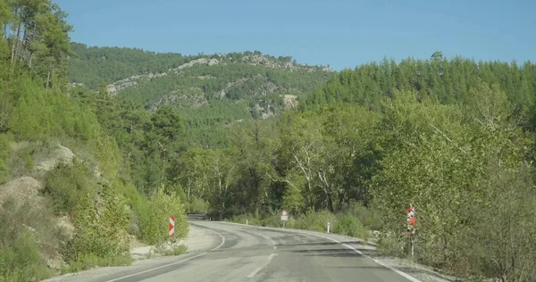 Auto na silnici pokryté v podzimním lese — Stock fotografie