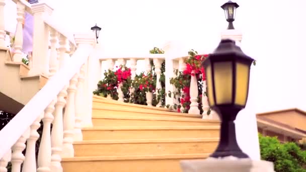 Mujer joven bajando las escaleras — Vídeos de Stock