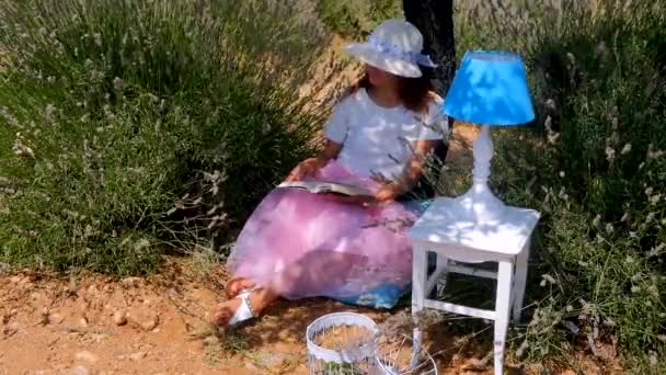 Young woman laying reading a book under the tree — Stock Video