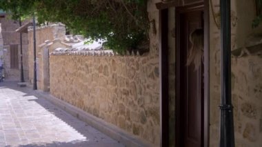 Young woman comes out the wooden door