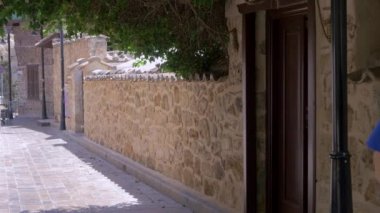 Young man comes inside wooden door