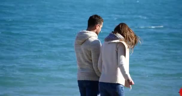 Casal em um encontro andando perto do mar — Vídeo de Stock