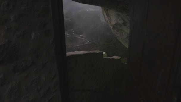 Winter Meteora Greece view from Holy Trinity monastery — Stockvideo