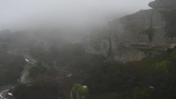Zima Meteora Grecja widok z klasztoru Świętej Trójcy — Wideo stockowe