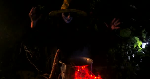 Hexing Wicked Witch in Halloween Horror Scene — Stock Video