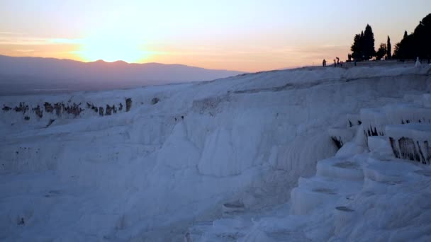 Cotton Castle in Pamukkale Turkey during sunset — Stock Video