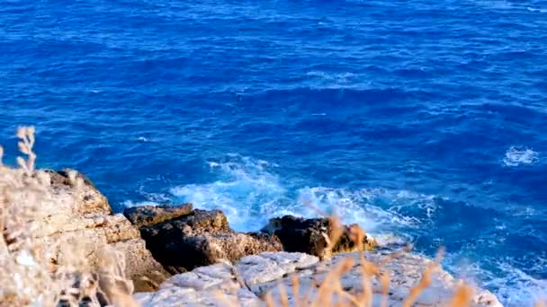 Βραχώδης ακτή από τη Μεσόγειο θάλασσα — Αρχείο Βίντεο