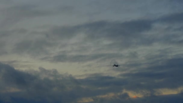 Αεροπλάνο με μπλε ουρανό που πετάει μακριά — Αρχείο Βίντεο