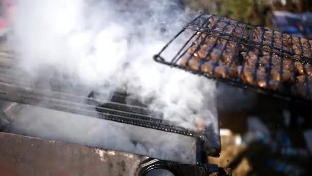 Barbecue op de grill — Stockvideo