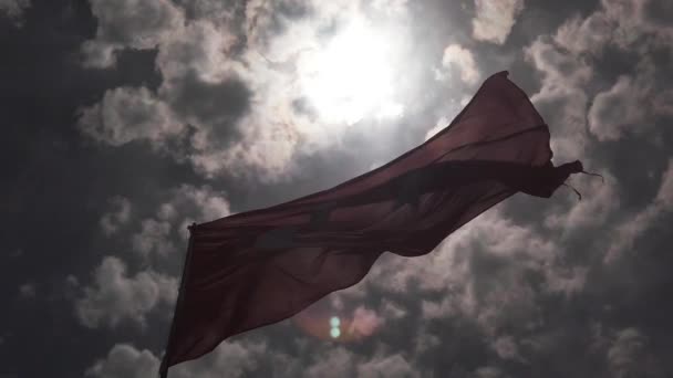 Zwaaiende in de wind vlag van Turkije Republiek op de vlaggenmast met blauwe hemel op de achtergrond in slow motion — Stockvideo