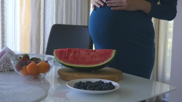 Jovem grávida segurando sua barriga — Vídeo de Stock