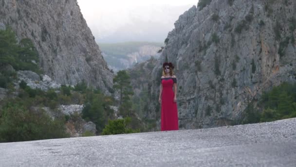 Santa Muerte的万圣节化妆女 — 图库视频影像