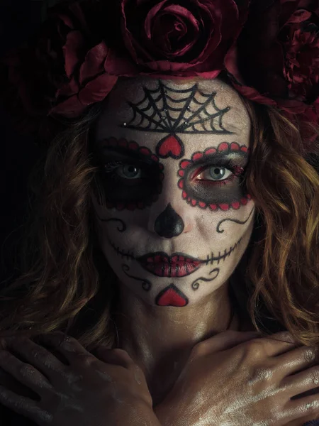 Santa Muerte makeup woman on Halloween eve — Stock Photo, Image