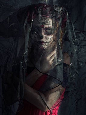  Santa Muerte makyaj kadını Cadılar Bayramı arifesinde