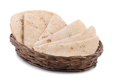 Indian Traditional Cuisine Chapati Also Know as Roti, Fulka, Paratha, Indian Bread, Flatbread, Whole Wheat Flat Bread, Chapathi, Wheaten Flat Bread, Chapatti, Chappathi or Kulcha on White Background clipart