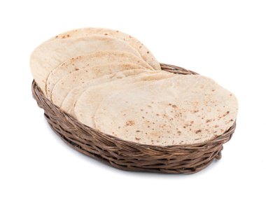Geleneksel Hint Mutfağı Chapati Roti, Fulka, Paratha, Hint Ekmeği, Düz Ekmek, Chapathi, Wheaten Düz Ekmek, Chapatti, Chappathi veya Beyaz Arkaplanda Kulcha olarak da bilinir.