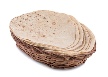 Geleneksel Hint Mutfağı Chapati Roti, Fulka, Paratha, Hint Ekmeği, Düz Ekmek, Chapathi, Wheaten Düz Ekmek, Chapatti, Chappathi veya Beyaz Arkaplanda Kulcha olarak da bilinir.