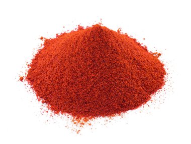 Mirchi, Mirchi Powder, Lal Mirchi, Mirch ya da Laal Mirchi olarak da bilinen kırmızı biber tozu yığını Beyaz Arkaplan 'da izole edildi.