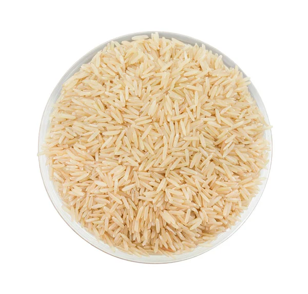 Arroz Castanho Saudável Isolado Fundo Branco — Fotografia de Stock