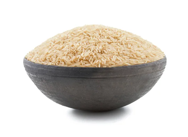 Beyaz Arka Plan Üzerinde Izole Sağlıklı Kahverengi Pirinç — Stok fotoğraf