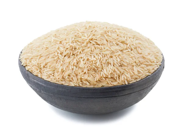 Beyaz Arka Plan Üzerinde Izole Sağlıklı Kahverengi Pirinç — Stok fotoğraf