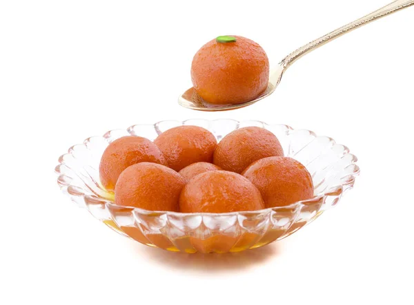 Comida Doce Especial Tradicional Indiana Gulab Jamun Isolado Fundo Branco — Fotografia de Stock