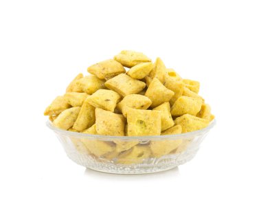 Hint çay zaman baharatlı Methi Para aperatif de biliyorum olarak Namak Para veya Namkeen bir gevrek tuzlu Aperatif Hindistan ve Pakistan izole beyaz arka plan üzerinde olduğunu