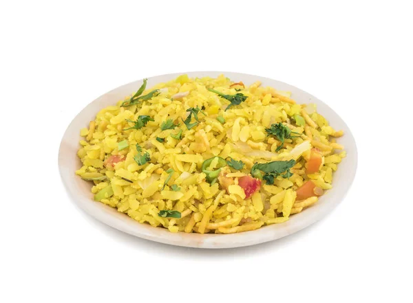 Hint Kahvaltı Yemek Poha Biliyorum Pohe Veya Aalu Poha Dayak — Stok fotoğraf