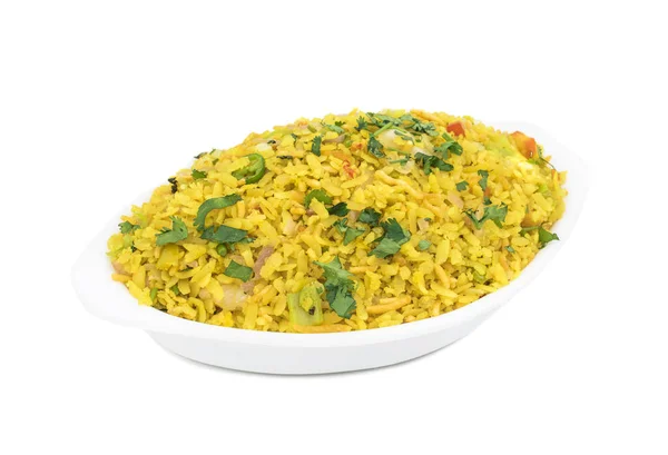 Indian Breakfast Dish Poha Also Know Pohe Aalu Poha Made — Stock Photo, Image